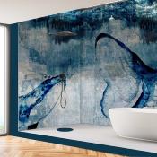 Papier peint pour douche bleu étanche baleines Whale