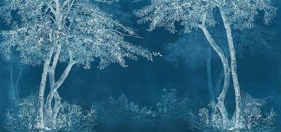 Papier peint design arbre bleu Selva