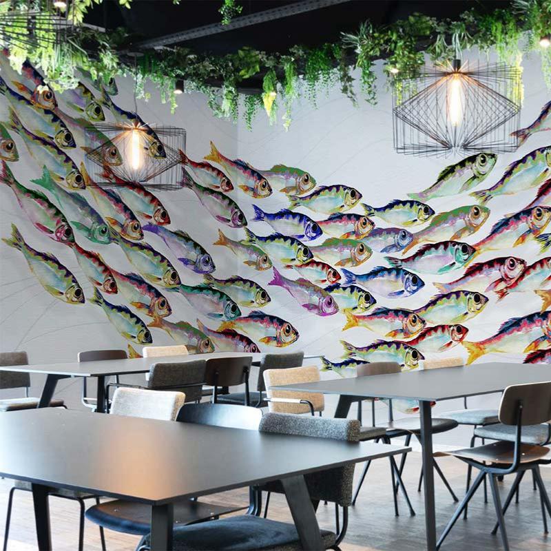 Papier peint banc de poissons multicolore Stream Dream