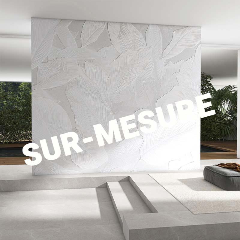 Papier peint panoramique effet 3D feuillage blanc Ethereal SUR-MESURE