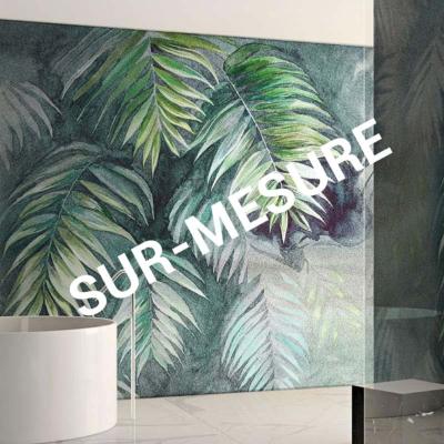 Papier peint spécial salle de bain feuillage vert Areca Deep SUR-MESURE