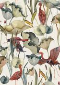 Tapisserie oiseaux ibis et nénuphars Humedales Algodon - Rouleau 10 m