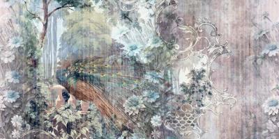 Papier peint paon et paysage panoramique Gaudy