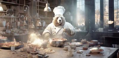 Papier peint ours cuisinier en costume restaurant italien Bear Cook