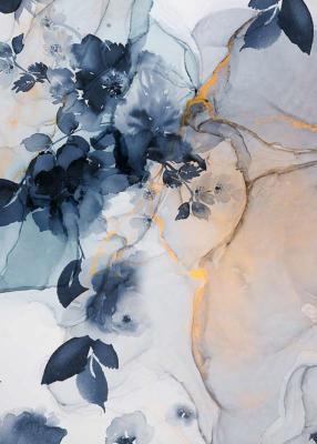 Papier peint design aspect marbre fleuri Marble and Flowers