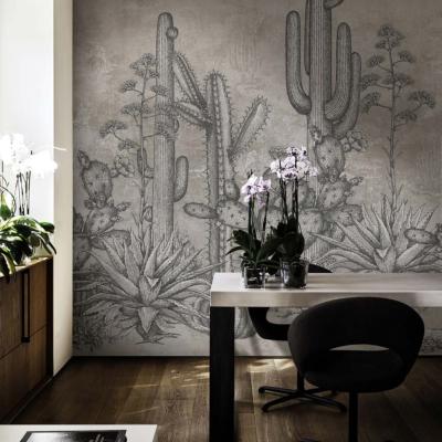 Papier peint cactus panoramique beige et gris San Pedro