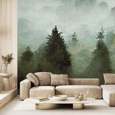 Papier peint forêt de sapins verts panoramique Smoke