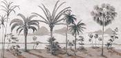 Papier peint paysage tropical panoramique gris et beige Land