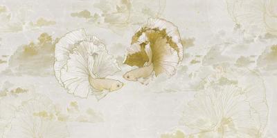 Papier peint panoramique poissons ocre et beige Kombat