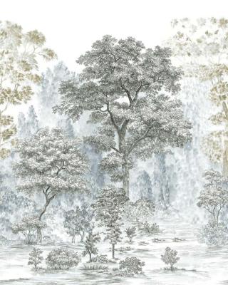 Papier peint foret panoramique esquissée Rising Roots 200x250