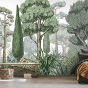 Papier peint arbres verts illustrés panoramique Mediterraniu