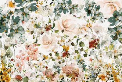 Papier peint fleurs en aquarelle sur fond blanc panoramique Jardin