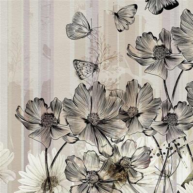 Papier peint salon fleurs illustration Flowerline