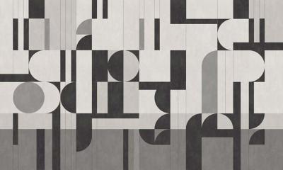 Papier peint formes géométriques noir, gris et beige Bauhaus