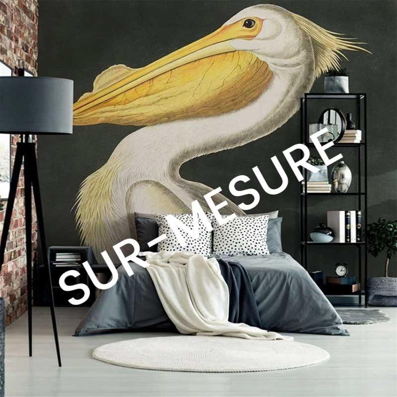 Papier peint illustration oiseau White Pelican SUR-MESURE