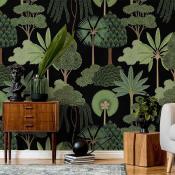 Papier peint decoratif tropical noir et vert Dark Jungle