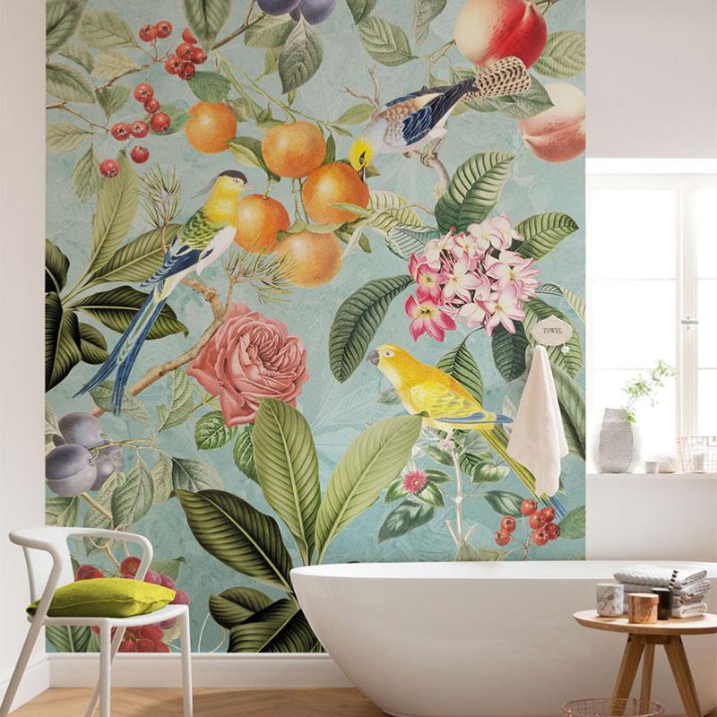 Papier peint exotique multicolore pour petit mur Birds and Berries 200x250 