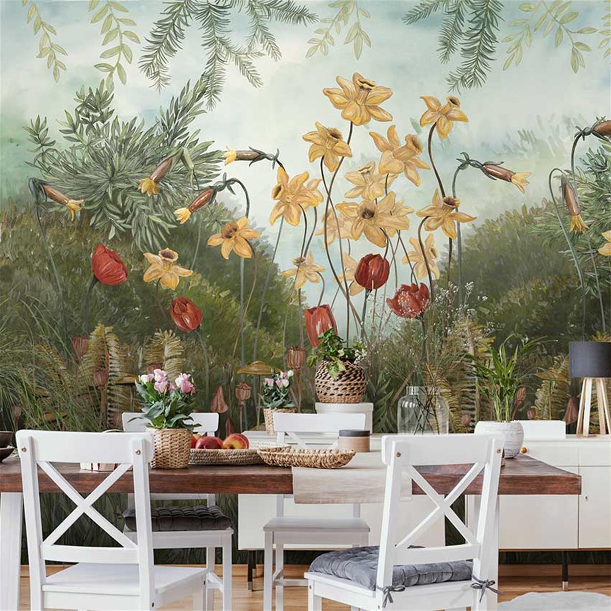 Papier peint fleuri panoramique Cottage