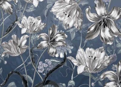 Papier peint illustration florale sur fond bleu Merian 350x250