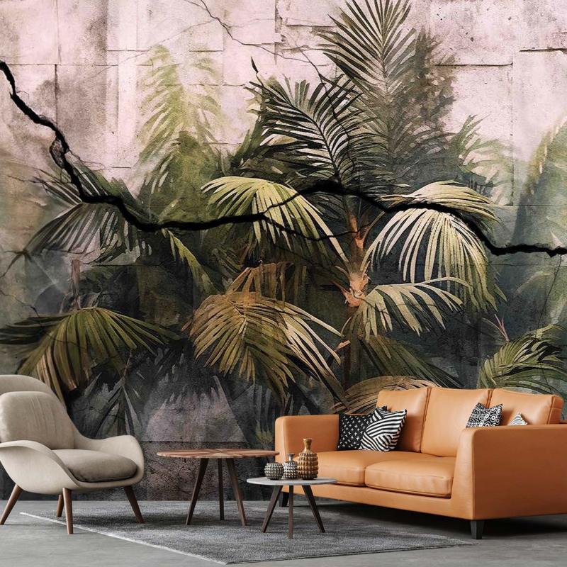 Papier peint palmiers et mur béton panoramique Cracle