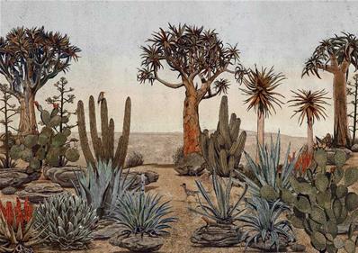 Papier peint paysage aride et cactus Meiji