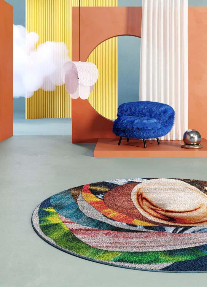 Grand tapis rond design multicolore