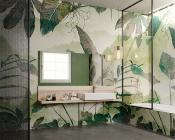 Papier peint salle de bains feuillage exotique Pensiero