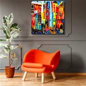 Peinture sur toile colorée Rue enchantée, 80x80