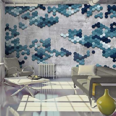 Papier peint panoramique 3D gris et bleu Matrix