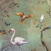 Papier peint design arbre et oiseaux Ibis Vert