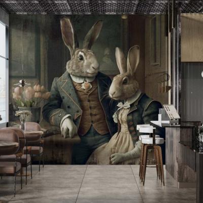 Papier peint panoramique pour cuisine ou restaurant lapins Rab-Bit