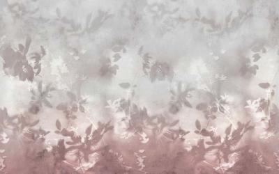 Papier peint feuillage panoramique rose et gris Pervinca
