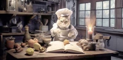 Papier peint chat cuisinier en costume panoramique Cook Cat