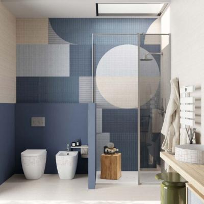 Papier peint hydrofuge salle de bain géométrique bleu Puzzle