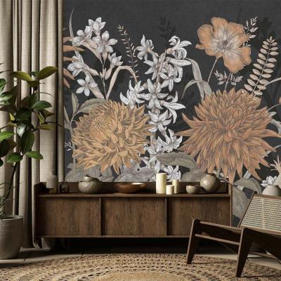 Papier peint floral panoramique fond anthracite Wildflowers