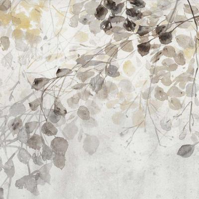 Papier peint branches d'arbre gris et ocre panoramique Hanami