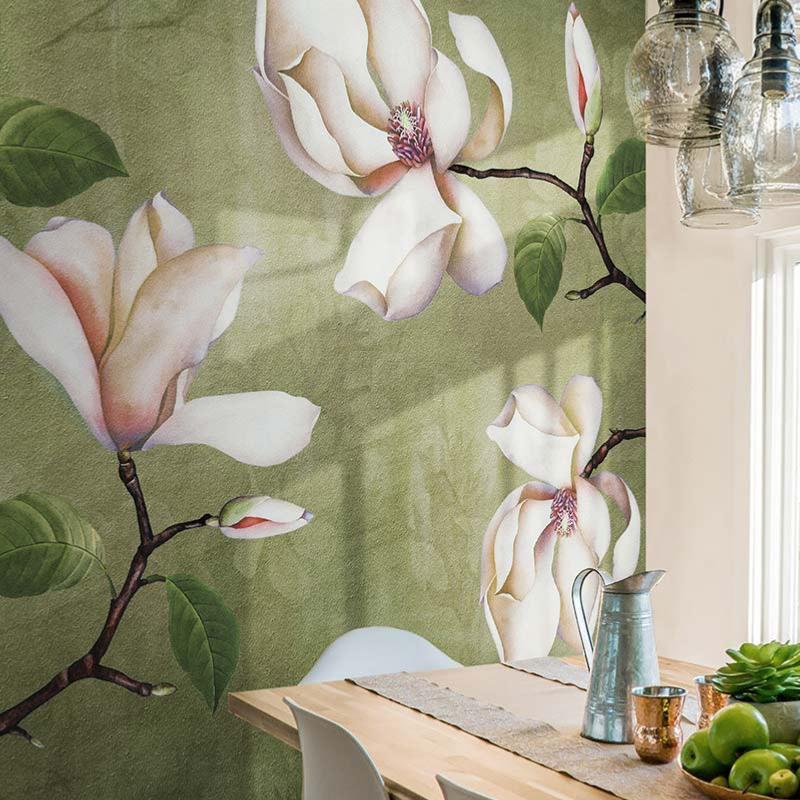 Papier peint fleurs panoramique magnolias Lilii