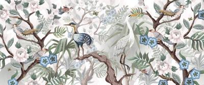 Papier peint oiseaux et arbres fleuris Ardea