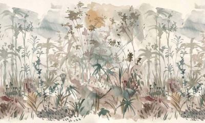 Papier peint aquarelle botanique panoramique beige The Journey