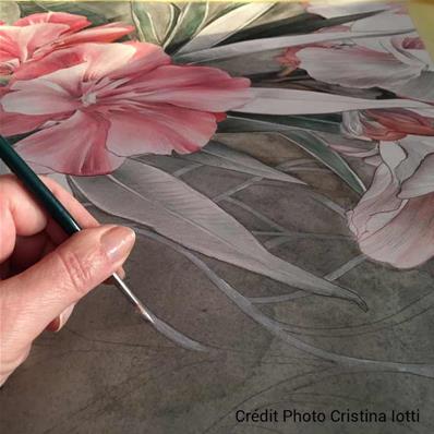 Papier peint floral laurier rose Luce D'estate