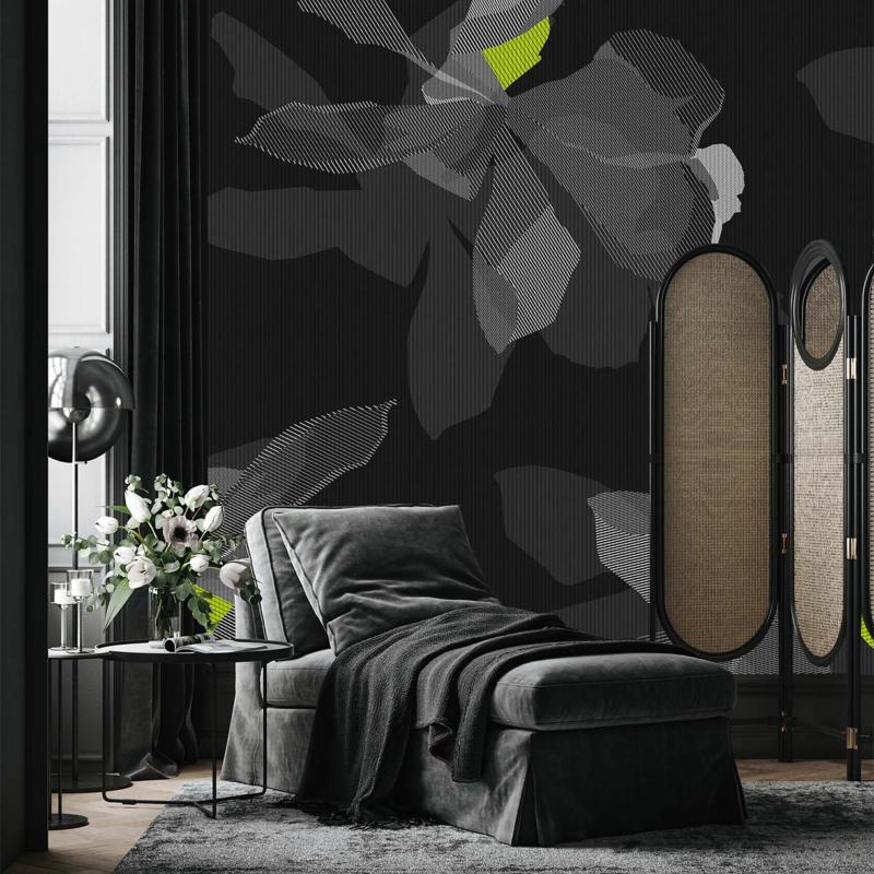 Papier peint noir motif floral haut de gamme Jardin D'hiver