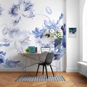 Papier peint fleurs bleues sur fond blanc Blue Silhouettes 350x250