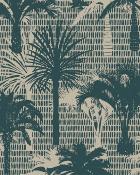 Papier peint palmiers panoramique bleu et ecru Silwet