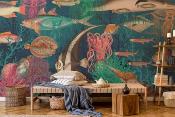 Papier peint poissons multicolores panoramique Le Monde