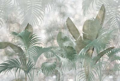 Papier peint panoramique feuillage vert Paillettes Tropicales 368x248