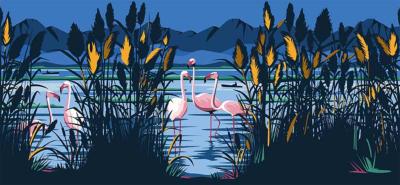Papier peint design flamants roses Lagoon