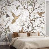 Papier peint arbres et oiseaux Colibris Naturel