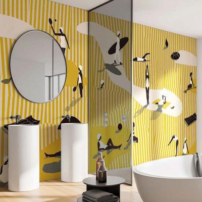 Papier peint étanche pour salle de bain balnéaire jaune Bagnanti