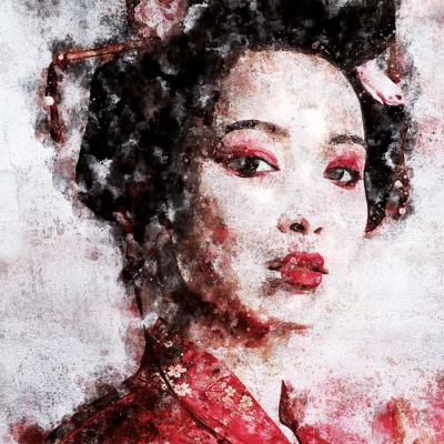 Papier peint Geisha panoramique Geiko Akai