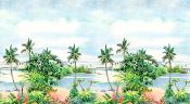 Papier peint paysage balnéaire illustré panoramique Les Iles